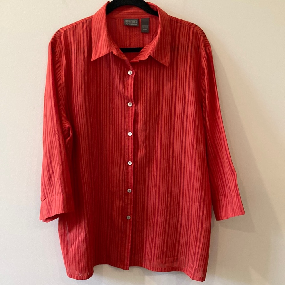 Additions by Chico’s red lightweight cotton blend button down top blouse XL